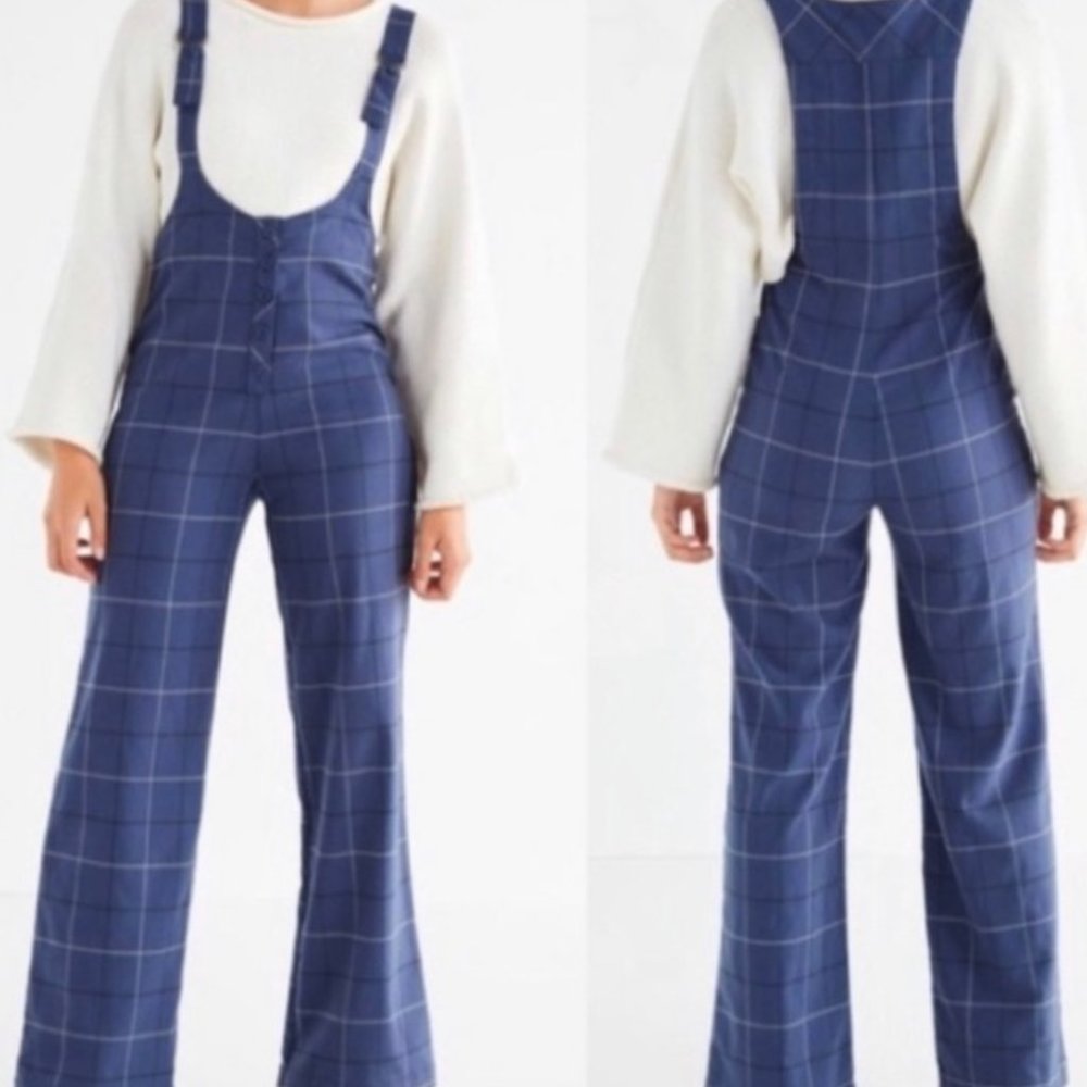 Urban Outfitters Billie Navy Plaid Overalls Jumpsuit, size medium